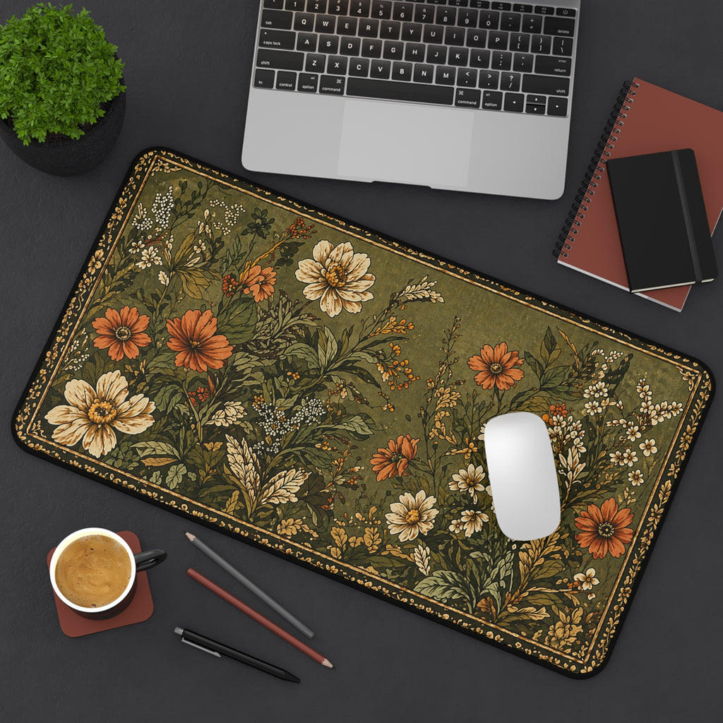 Vintage Wildflower Desk Mat — Botanical Floral Mouse Pad