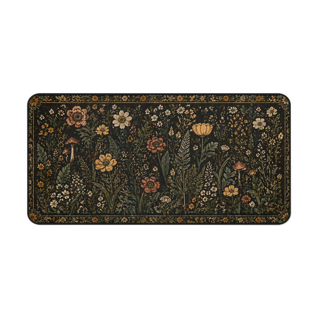 Vintage Wildflower Desk Mat — Dark Botanical Mouse Pad