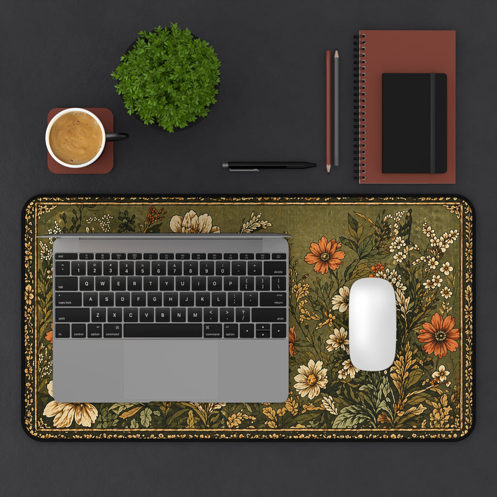 Vintage Wildflower Desk Mat — Botanical Floral Mouse Pad
