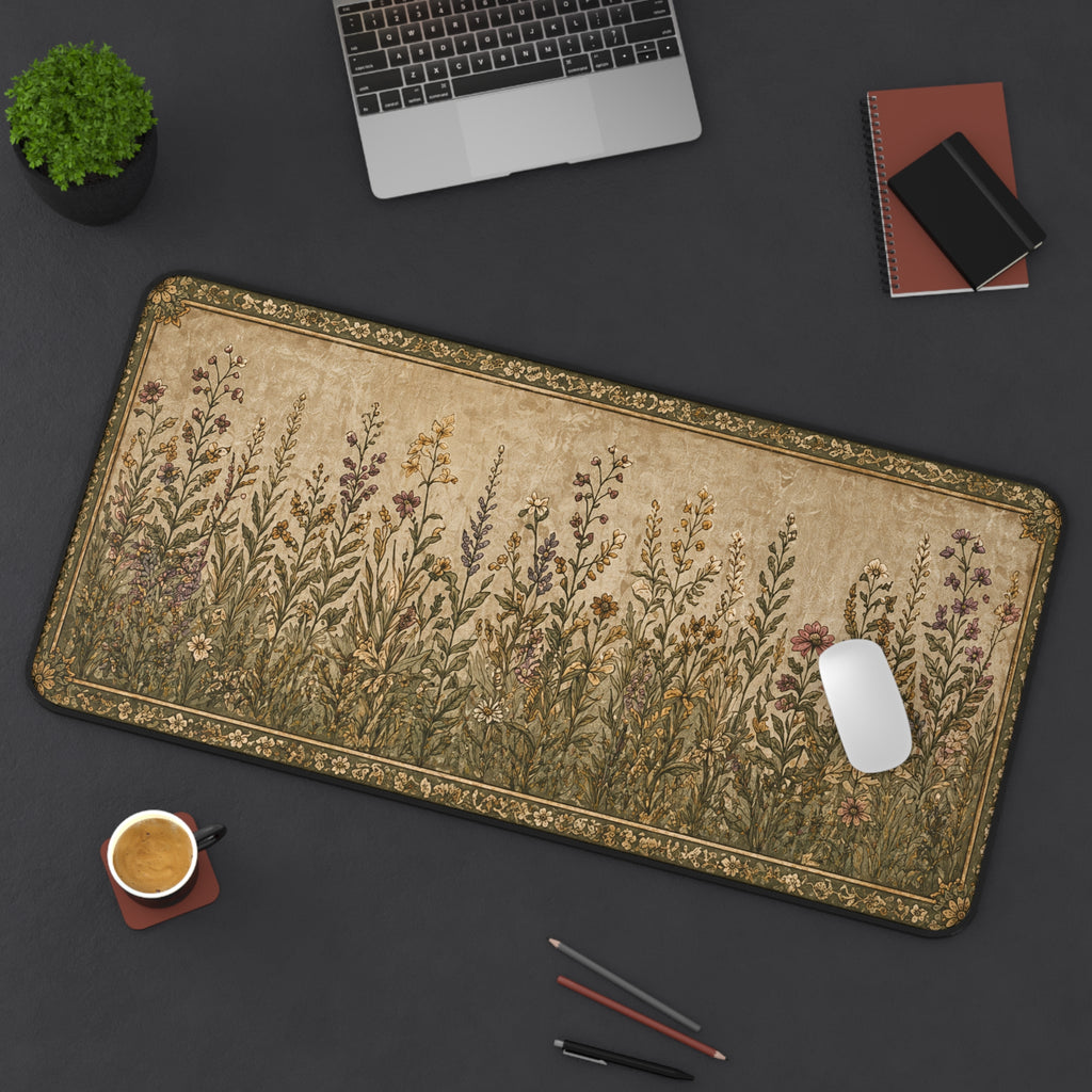 Vintage Wildflower Desk Mat — Botanical Mouse Pad Desk Protector